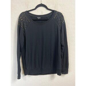 Torrid Sz 00 (US 10) Studded Shoulder Crew Neck Sweatshirt Sweater Black Metal S